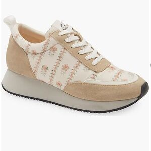 Loeffler Randall Remi Lace Up Sneakers Beige Floral 5.5